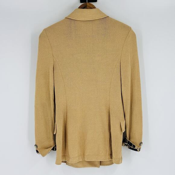 St.John Collection Sz 2 Beige Animal Contrast Santana Knit Blazer Jacket XS S - Picture 2 of 9